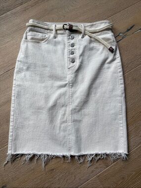 Banana Republic Cream Denim Pencil Skirt with Frayed Hem
